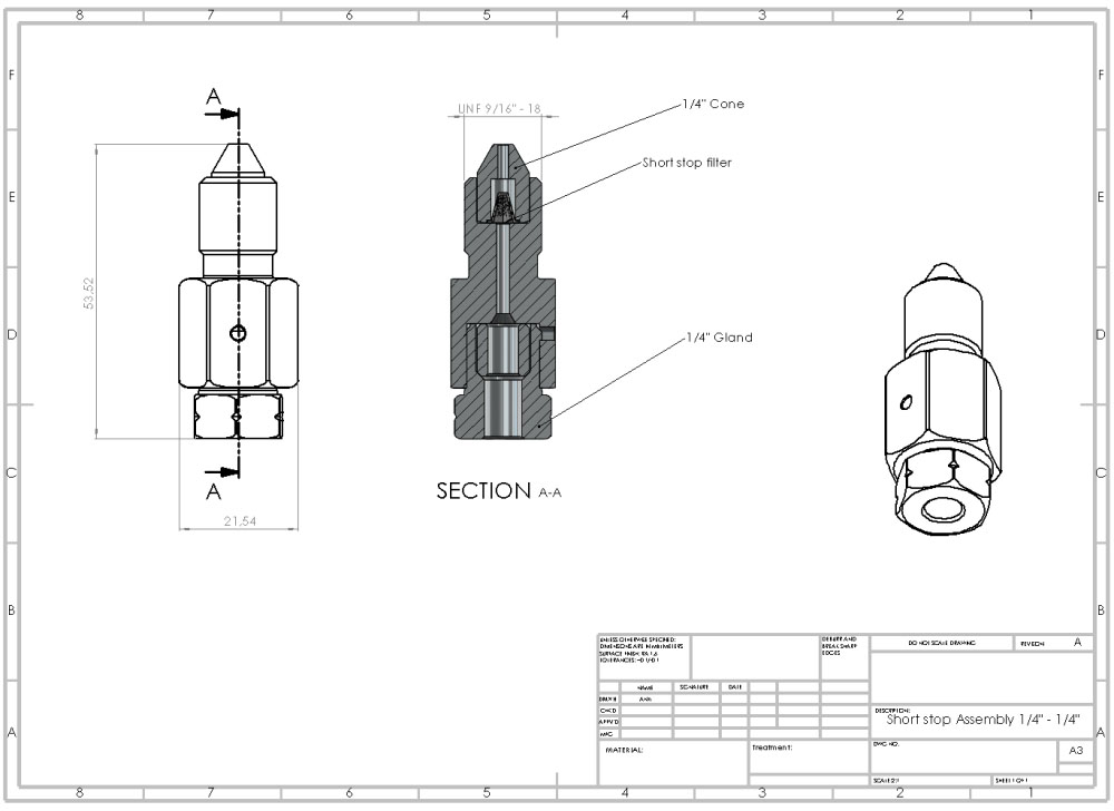 Adapter assembly, short stop filter 1/4 M  X 1/4 F