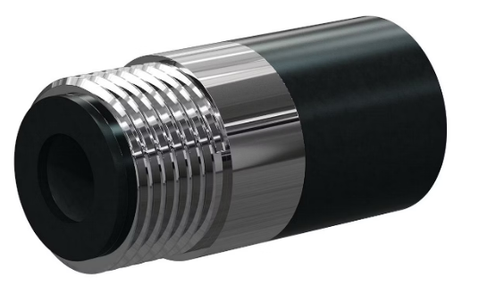 T122-P Tungs Carb Short Straight Bore Nozzle SERIES 1" Entry, 1-1/4" Brass Thread Poly Jack 3/8"