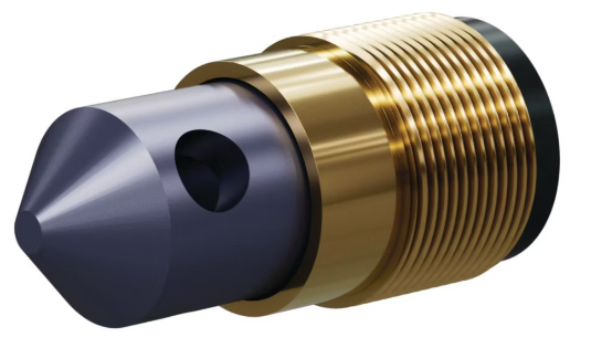 T090 Tungsten Carbide 90° Angle Nozzle SERIES 1-1/4" Brass Thread, Triple Outlet 1/4"